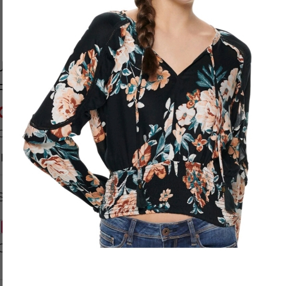 Flower Pattern Long Sleeve Blouse